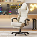 Soontrans PU Leather Gaming Chair with FootrestHigh Back Ergonomic Computer Gamer ChairComfortable Video Game Chair with Massage Lumbar Cushion Racing Reclining Office Desk Chair for AdultBeige