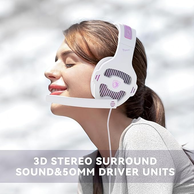 Pink Gaming Headset with Mic for PS5 PS4 Xbox Series X|S PC Wired Gaming Headset with Noise Cancelling Microphone Cute Gaming Headphones for Girls Stereo PC Headset for Nintendo Switch