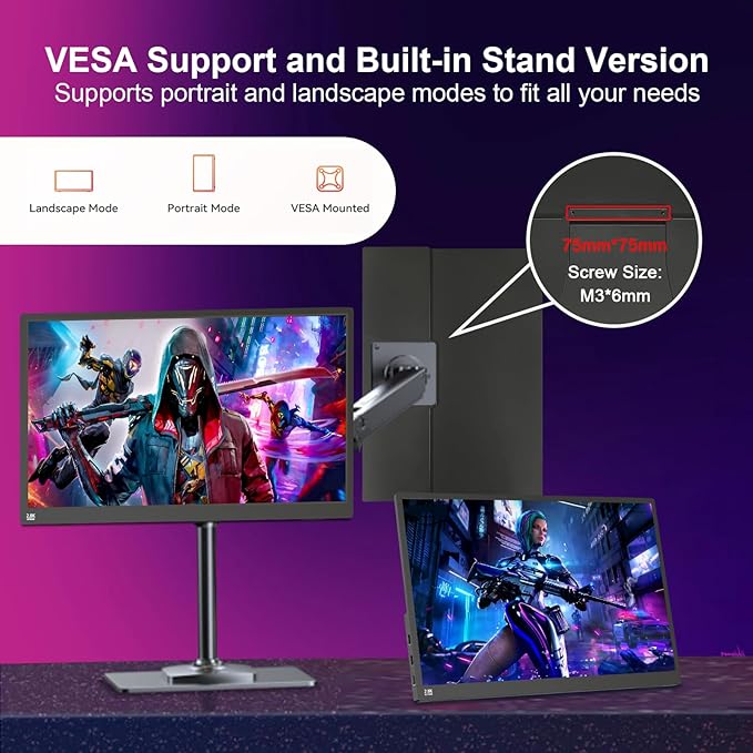 2.5K 100Hz Portable Monitor Touchscreen 15.6'' QHD 2880x1620 300 Nits 100% sRGB IPS Gaming Monitor w/VESA HDR FreeSync Eye Care USB-C HDMI External Second Screen for Laptop PC Phone Switch PS3/4/5