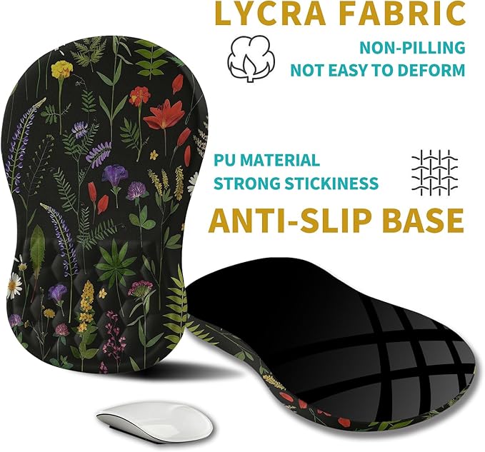 Hokafenle Ergonomic Mouse Pad Wrist Support Wrist Rest Mousepad for Carpal Tunnel Pain Relief with Integrated Memory Foam Slope Massage Bulge (11.8x7.9 inchFlowers