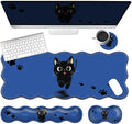 4-in-1 XXL Gaming Mouse Pad Set (31.5x11.8) with Keyboard Wrist RestMouse Wrist Support &amp CoasterNon-Slip Desk Mat for Office、Home、GamingCute Black Cat