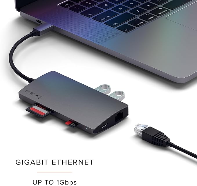 Satechi 8 in 1 USB C Hub Multiport Adapter V2 4K HDMI 115W USB C PD Charging 3 USB-A Ethernet Micro/SD Card Readers for Laptop MacBook Air/Pro M5/M4 iPad Windows - Space Gray