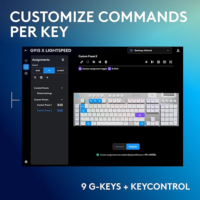 Logitech G915 X Lightspeed Low-Profile Wireless Gaming Keyboard Double-Shot PBT Keycaps Fully Programmable Keys RGB Backlighting Sleek Aluminum Finishing GL Brown Tactile Switches-PC/Mac - White