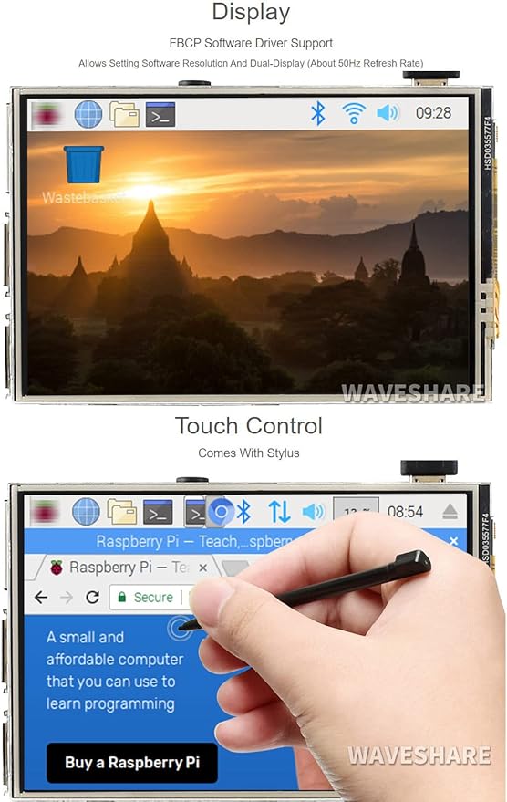 waveshare 3.5inch Resistive Touch Display Compatible with Raspberry Pi 5/4B/3B/Zero/Zero W/Zero 2W/Pico/Pico W/Pico WH 480×320 125MHz High-Speed SPI