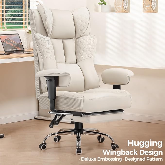 GTPLAYER Big and Tall Office Chair 400LBS Wide Ergonomic Gaming Chair with Deluxe Embossing Designed Leather with Foot Rest150°Reclining Adjustable Soft Armrests Pocket Spring Back Support and Pillow