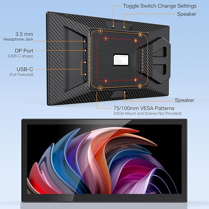 Laptop Screen Extender12.1 Portable Monitor with Stand USB C IPS Travel Monitor Dual Built-in Speakers Horizontal and Vertical for Laptop PC MAC Switch PS4/5