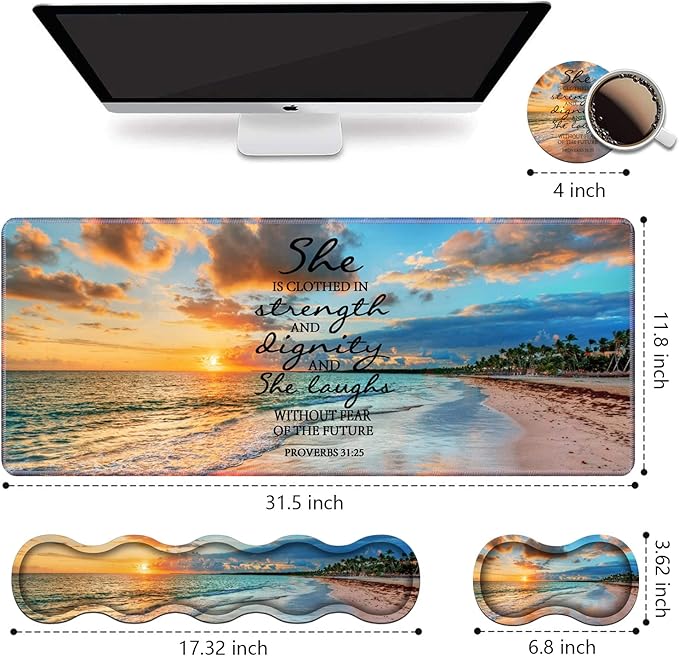 Ergonomic Keyboard Wrist Rest &amp Mouse Pad Wrist Rest Set Large XXL Gaming Desk Mat 31.5x 11.8 Non-Slip Base Memory Foam Easy Typing Pain Relief for Office &amp Home Bible Verses Proverbs 3