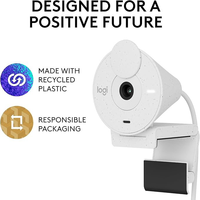 Logitech Brio 300 Full HD Webcam auto Light Correction Noise reducing mic Privacy Shutter USB-C Works with Microsoft Teams Google Meet Zoom for Streaming and Video Calling - White