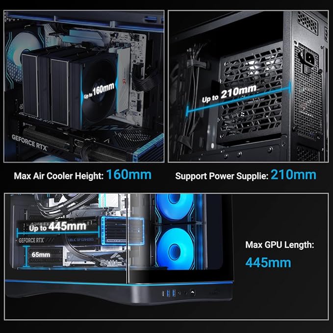 SAMA V62 Mid-Tower PC Case 7x120mm Pre-Installed ARGB PWM Fans 4mm Tempered Glass USB 3.1 Type-C &amp USB 3.0 Ports 7 Slots Support ATX/MATX/ITX (Back-Connect Compatible) Black