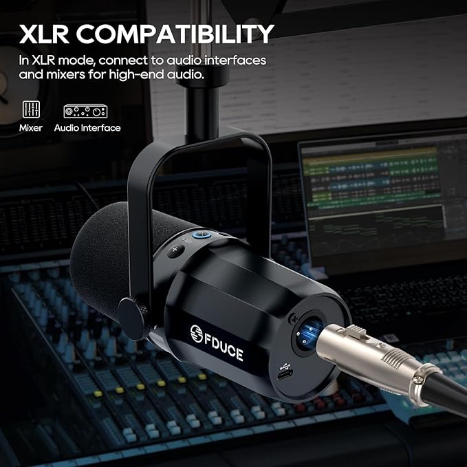 FDUCE SL40 USB/XLR Dynamic Microphone for Podcasting Gaming Live Streaming and Recording Built-in Headphone Output LED Mute Button All Metal Voice Isolation Technology