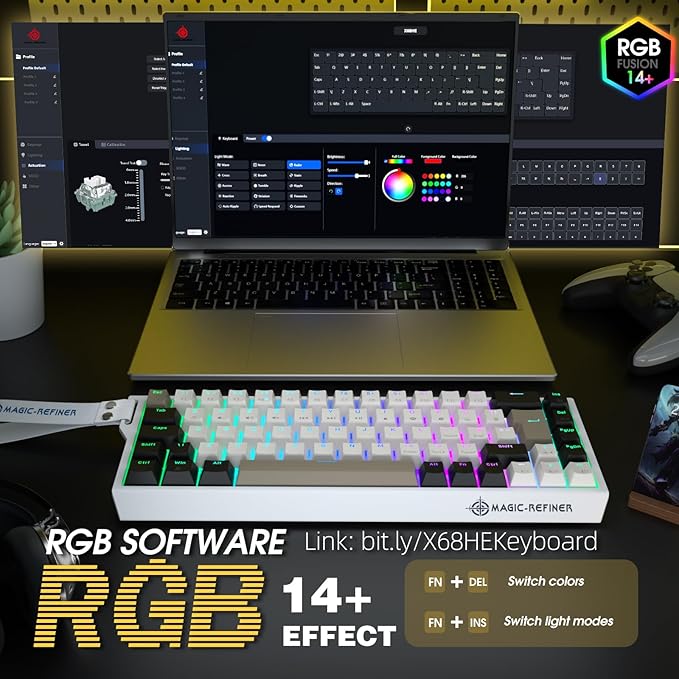 ZIYOU LANG X Magic-Refiner X68HE 8KHz Rapid Trigger Mechanical Gaming Keyboard60% WiredHall Effect Magnetic SwitchAdjustable ActuationRGB BacklitSnap Tap RGB Backlit for PC/Mac Cheese White