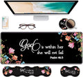 Ergonomic Keyboard Wrist Rest &amp Mouse Pad Wrist Rest SetLarge Gaming Desk Mat 31.5x 11.8 with Non-Slip BaseMemory FoamEasy Typing Pain Relief for Home &amp OfficeFloral Quote Bible Verse Ps