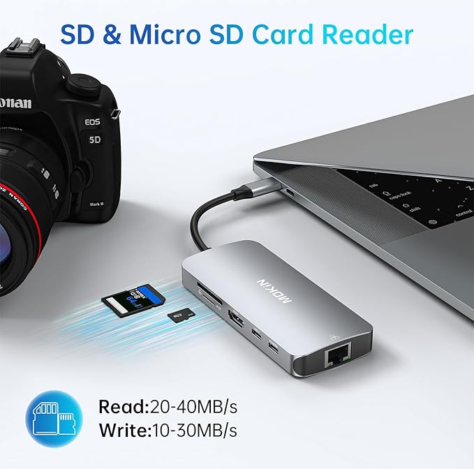 USB C Adapters for MacBook Pro/AirMac Dongle with 3 USB PortUSB C to HDMI USB C to RJ45 EthernetMOKiN 9 in 1 USB C to HDMI Adapter100W PD Charging USB C to SD/TF Card Reader USB C Hub