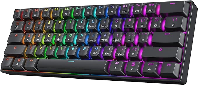 HK GAMING GK61 60% v3 | Hotswap Mechanical Gaming Keyboard | 61 Keys Multi Color RGB LED Backlit for PC/Mac Gamer | US Layout (Black Cherry Mx Brown)