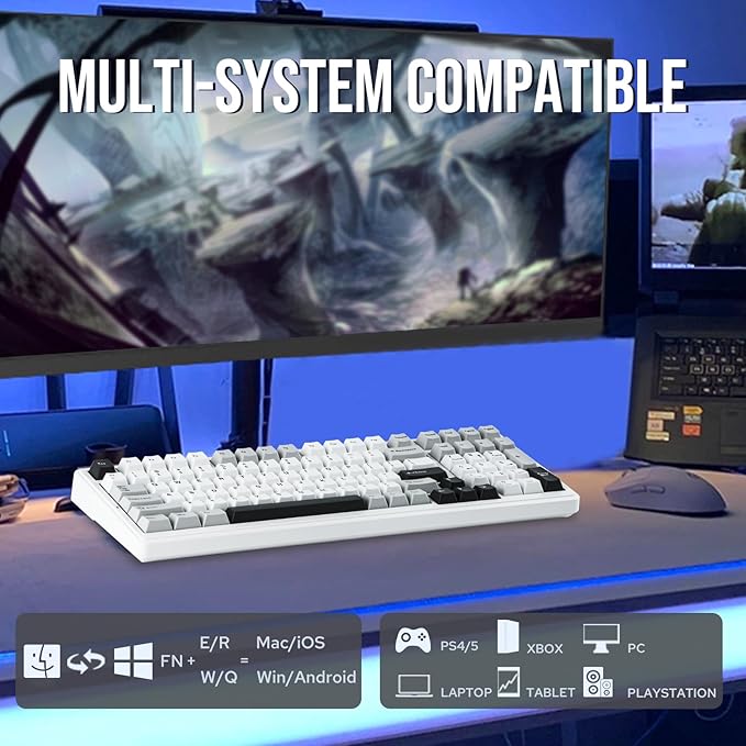 EPOMAKER x Aula F99 Wireless Mechanical Keyboard Hot Swappable Gasket Custom Gaming Keyboard with Five-Layer Padding BT/2.4GHz/USB-C 8000mAh Battery (White Grey Graywood V3 Switch)