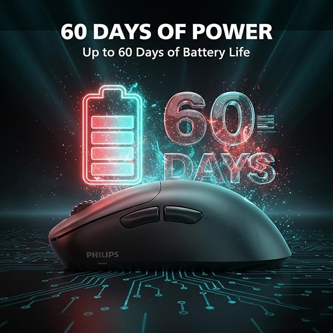 Philips SPK9418 Wireless Gaming Mouse Adjustable 12000 DPI Bluetooth Mouse for Gaming Wired/2.4Ghz/Bluetooth Ultra-Lightweight with 5 Programable Buttons Rechargeble Battery