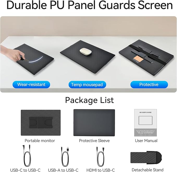 16 Portable Monitor for Laptop - 1200P FHD Laptop Screen Extender HDMI USB C HDR Travel Dual External Display with Stand Gaming Monitor for Windows MAC Computer Switch Phone Xbox PS4/5