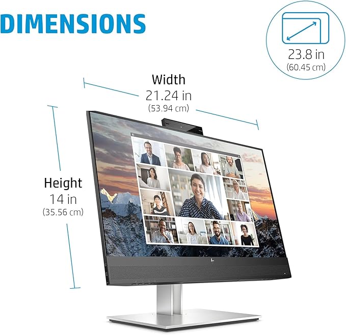 HP E24m G4 Full HD 23.8 Inch USB-C Conferencing Monitor 5ms 75Hz IPS Integrated Speaker Webcam 5MP Auto Focus VESA Mountable Adjustable Height Tilt Swivel Pivot Horizontal Viewing Angle (Renewed)