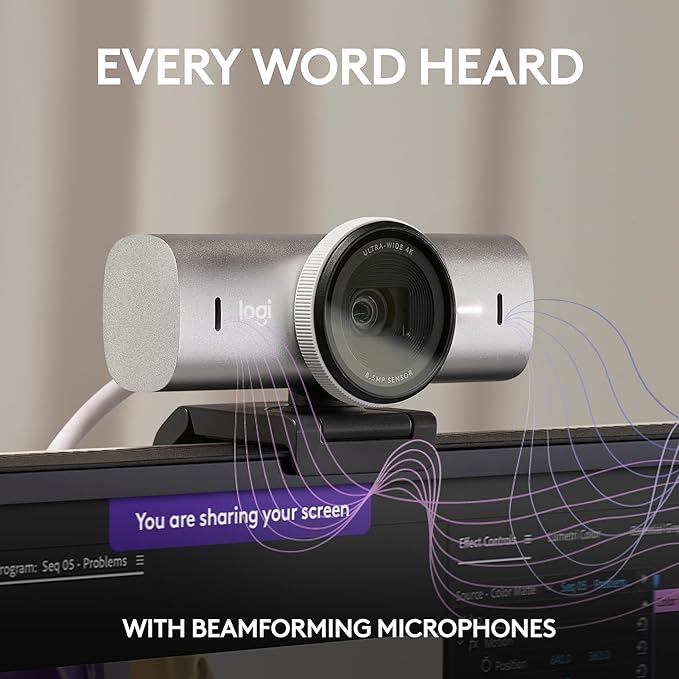 Logitech MX Brio Ultra HD 4K Collaboration Streaming Webcam 1080p at 60 FPS Show Mode Works with Microsoft Teams Zoom Google Meet Nintendo Switch 2 New GameChat - Pale Gray