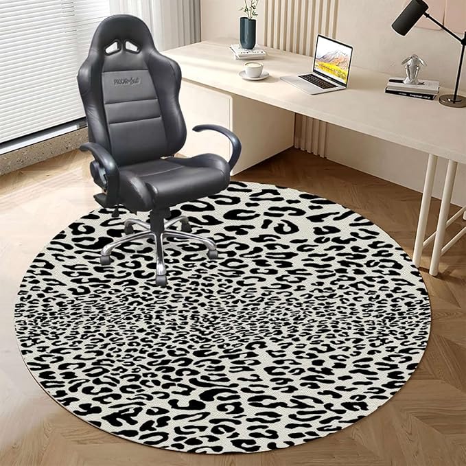 Yellow Red Black PU Leather Office Home Chair Mat Gaming Computer Rolling Chair Mats Print Classical Savannah Mammal Round Chair Cushion Non-Slip Low-Pile Hardwood Floor Mats Leopard Diameter 47.2 in