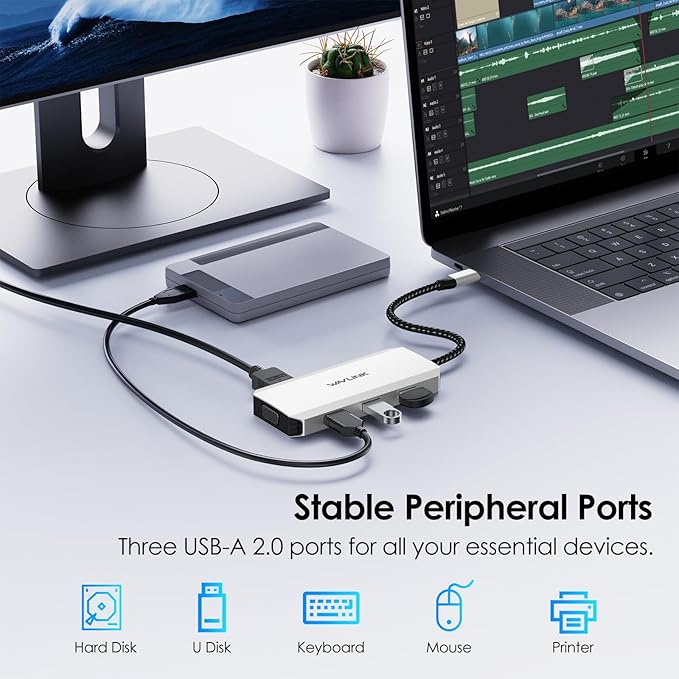 Laptop Docking Station WAVLINK Quad Monitor Docking Station with Dual DP HDMI VGA 100W PD in 3* USB-A2.0 for Wireless Device Compatible with Dell/HP/Lenovo etc Windows Systerm Computer Only