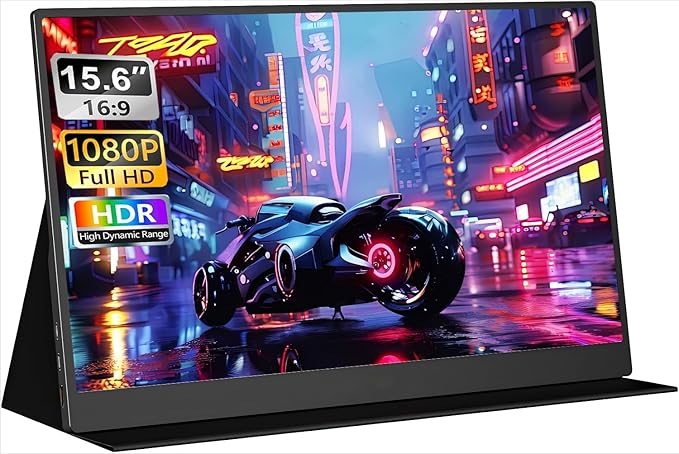 Portable Monitor 15.6 FHD 1080P IPS/HDR USB-C/HDMI Second External Monitor for Laptop Desktop MacBook Phones Tablet PS5/4 Xbox Switch Ultra-Slim Built-in Speaker with Smart Cover