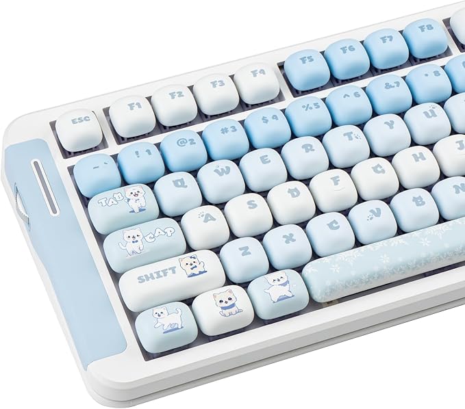 Cute PBT Keycaps Blue MOG Profile 140 Keys Novelty Round Keycap Kawaii Custom Keycap for Gateron Cherry MX Switches Mechanical Keyboard