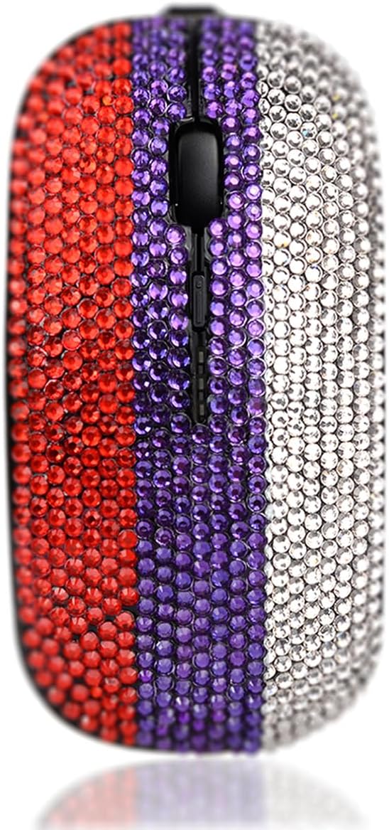 Bling Sparkle Three Colors Design National Flag Crystal Rhinestone Rechargeable Wireless Mouse 2.4G Mouse with USB Receiver for PC Tablet Laptop - Red Blue White