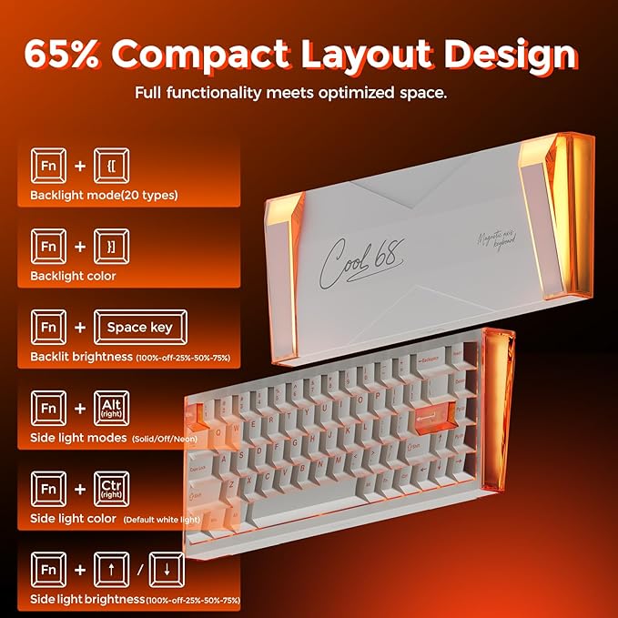 DAREU COOL68 60% Wired Gaming Keyboard Rapid Trigger Magnetic Switch Keyboard with 8000Hz Polling Rate Adjustable Actuation 0.1ms Latency SOCD Gasket Mount Hot swappable RGB Light
