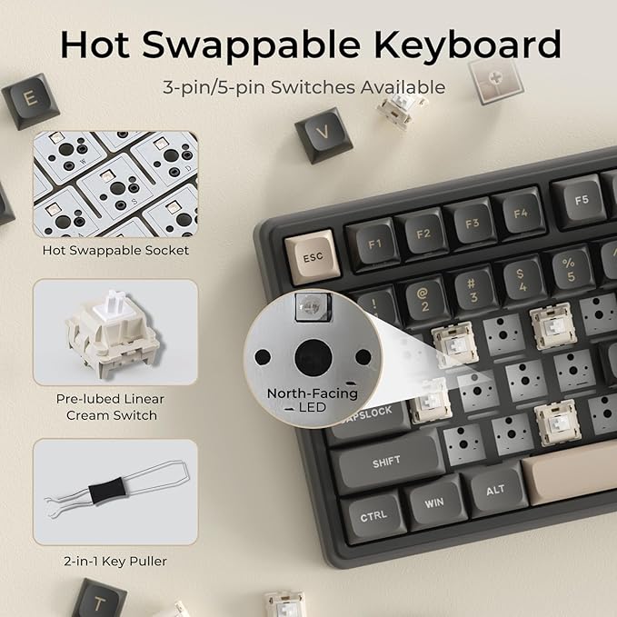 RK ROYAL KLUDGE R98 Pro Wired Mechanical Keyboard 96% Creamy Gaming Keyboard RGB Backlit with Number Pad and Volume Knob Gasket Mount MDA Profile PBT Keycaps Hot Swappable Pre-lubed Linear Switch