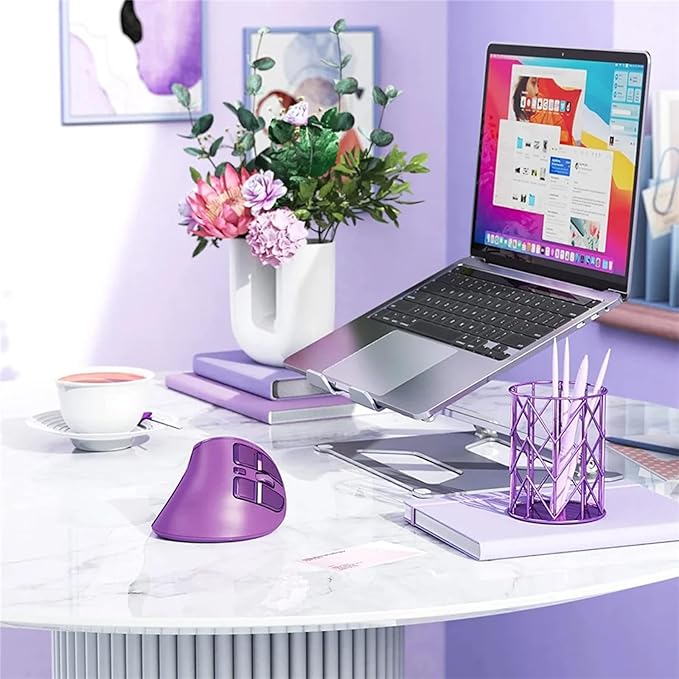 Vertical Mouse Wireless Ergonomic Optical Mouse (BT 5.0 + Bluetooth 3.0 + USB Connection) with 9 Buttons Rechargeable Computer Mouse for Wins PC/Laptop Mac (Purple)