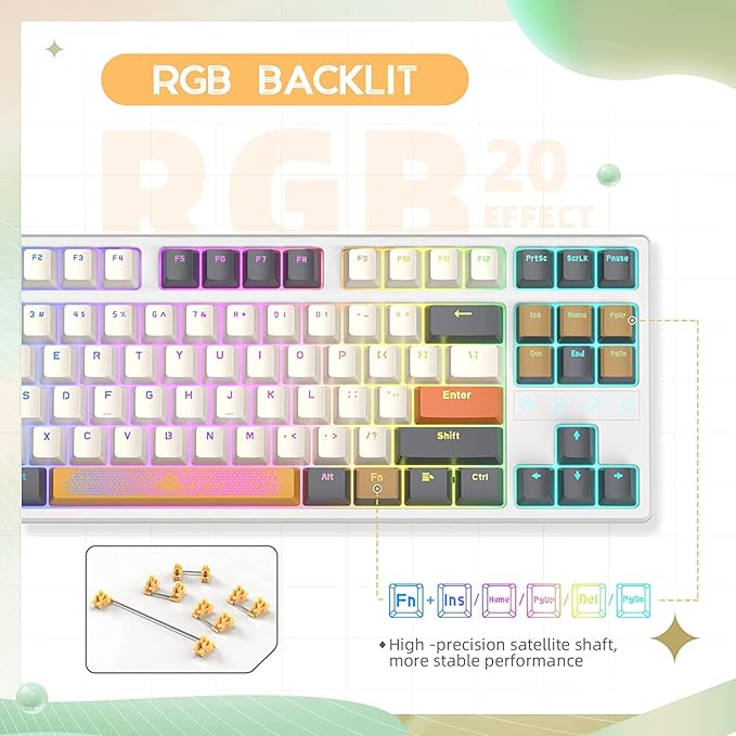 Wireless Gaming Keyboard and Wrist Rest Pad and Custom Coiled USB C CableTriple Mode TKL Hot Swappable Tactile SwitchesLIGHTSYNC RGBMechanical Keyboard Palm Rest for PC PS5 PS4 Xbox Mac-3 in 1 Kit
