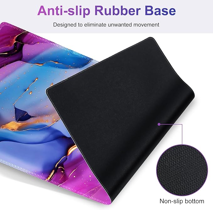 Large Gaming Mouse Pad Set 4 in 1 Ergonomics Keyboard Desk Mat with Memory Foam Wrist Rest Computer PC Extended Game Mousepad Non-Slip Desk Pad Matt Easy Typing Pain Relief I Colorful Marble