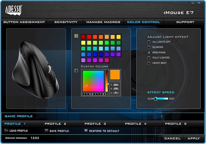 Adesso Imouse E7 - Ergonomic Mouse for Left Hand with Cable Programmable Functions and Adjustable Weight Black