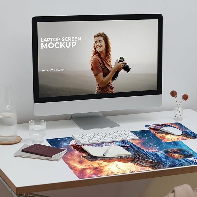 Desk Pad Large Game Mouse Pad + Small Mouse Pad + Wrist RestErgonomic Mouse PadTable Mat with Stitched EdgeAnti-SlipMemory Foam Desk Mat for Home Office Gaming(23.6×11.8in)Galaxy Dinosaur