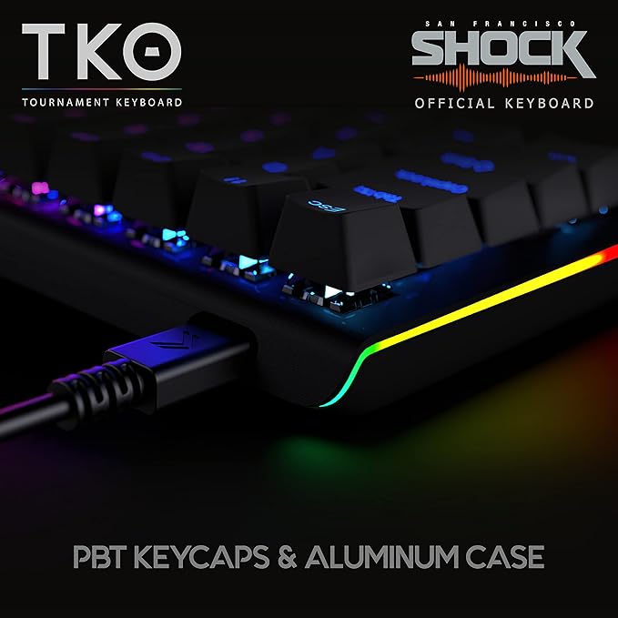 KINESIS Gaming TKO Mechanical Keyboard | Clicky White Switches | 60% Layout | Split Spacebar | Hotswap | PBT Keycaps | Aluminum Body | SF Shock Limited Edition Travel Case