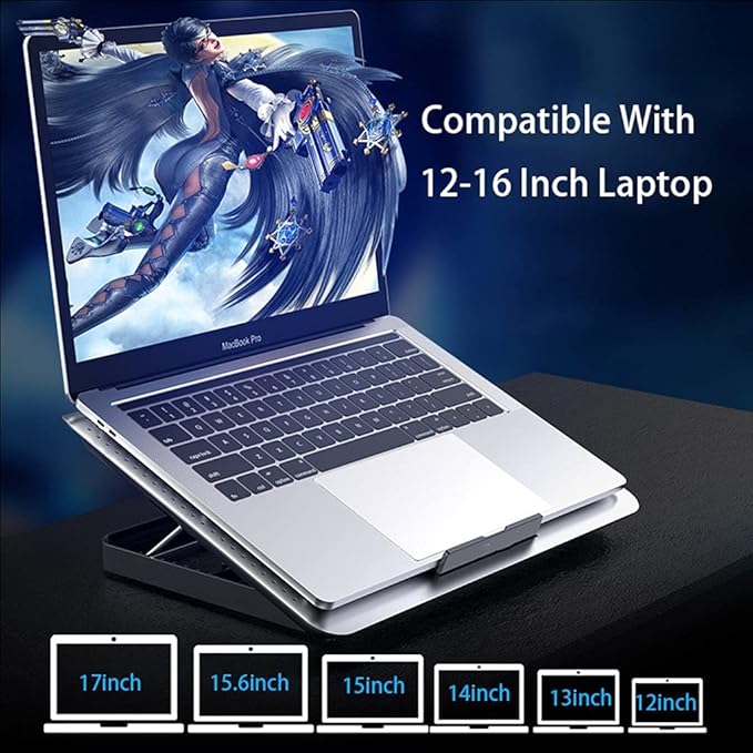 Gaming Laptop Cooler Silent Fan Metal Cooling Pads Port Portable Adjustable Notebook Stand for 12-16 Inch