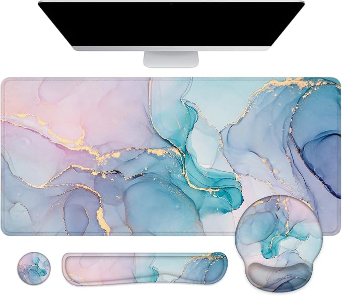 LATEEFAH Mouse Pad with Wrist Rest Large Mouse Pad Ergonomic Gaming Desk Pad Keyboard Wrist Rest Set 4-in-1 Desk Mat Keyboard Mat for Home Office
