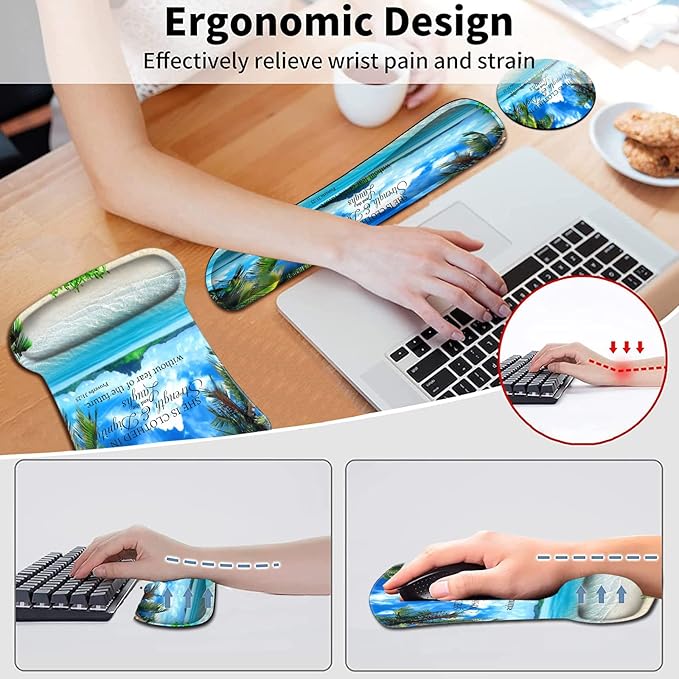 Mouse Pad Memory Foam Keyboard Wrist Rest SupportNon-Slip Rubber BaseErgonomic Comfortable Gel Black Desk Pad for LaptopGaming &amp Office Tropical Beach Coconut PalmTrees Mouse PadProverbs 31-