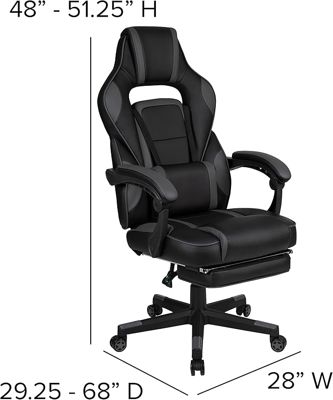 BizChair Black Gaming Desk with Cup Holder/Headphone Hook/Monitor Stand &amp Black Reclining Back/Arms Gaming Chair with Footrest