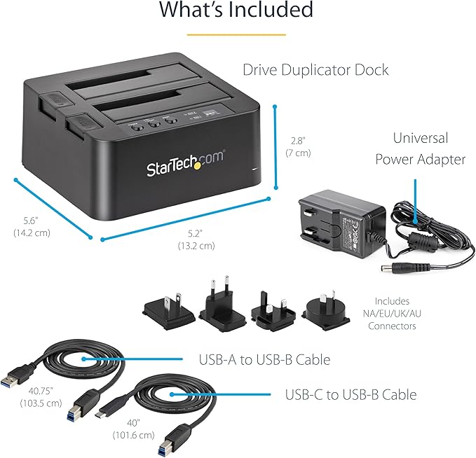 StarTech.com Standalone Hard Drive Duplicator External Dual Bay HDD/SSD Cloner/Copier USB to SATA III Docking Station