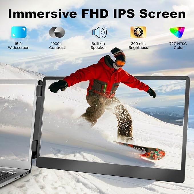 KEFEYA Laptop Screen Extender 14.2 Portable Triple Monitor for Laptop with Full HD IPS Display Monitor Extender Compatible with Mac Windows Chrome Fits 13-17 Inch Laptops
