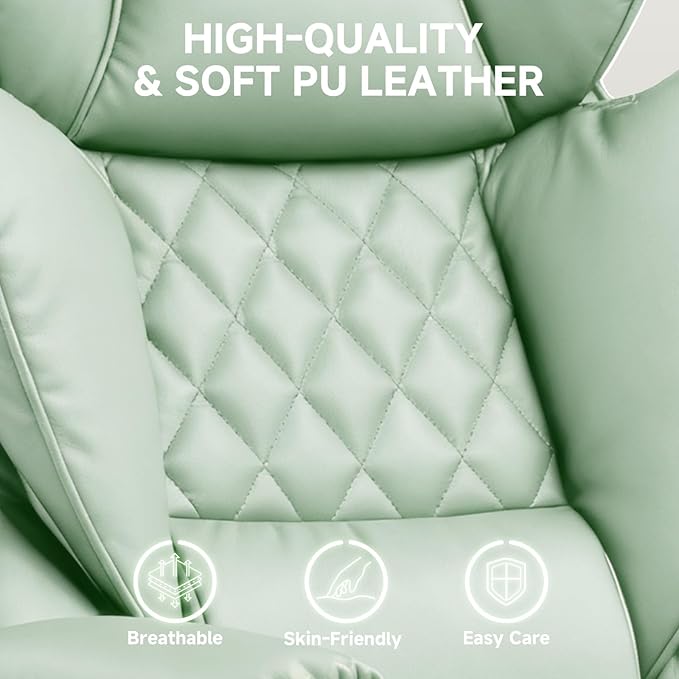 COMHOMA Big and Tall Office Chair High Back Leather Gaming Chair with Footrest Executive Ergonomic Office Chairs with Pocket Spring Lumbar Support and with Outward Fixed Soft Armrests