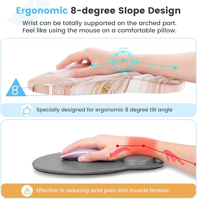 HAOCOO Keyboard Wrist Rest Ergonomic Mouse Pad with Wrist Rest 3 in 1 Keyboard and Mouse pad with Coaster Set Memory Foam Wrist Support Non-Slip PU Base for Home Office Rose Gold Pink
