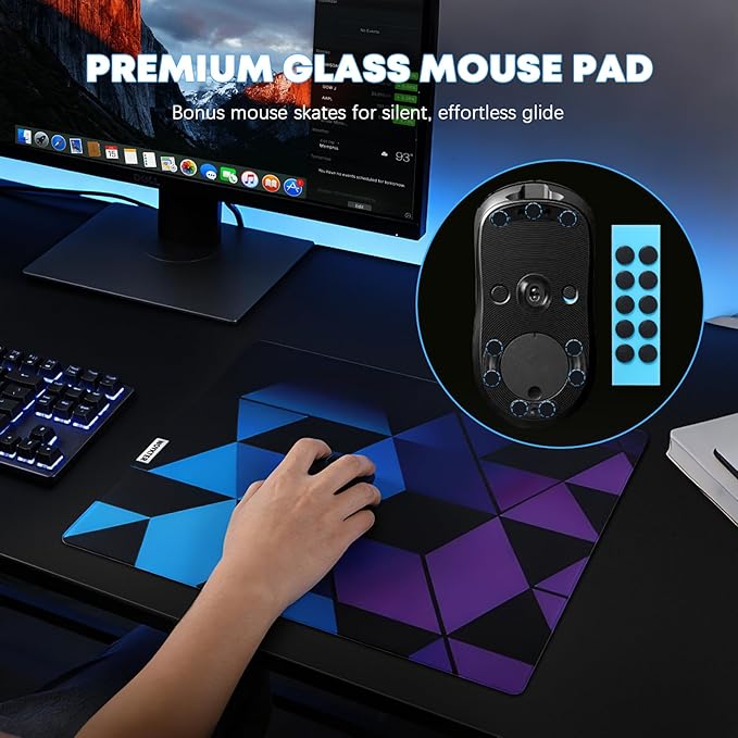 Glass Mousepad | Glass Gaming Mouse Pad | 17.7”x15.7” | for Gaming &amp Work | Ultra-Smooth Micro-Etched Surface | Dirt- and Scratch-Resistant | Tempered Glass with Anti-Slip Base