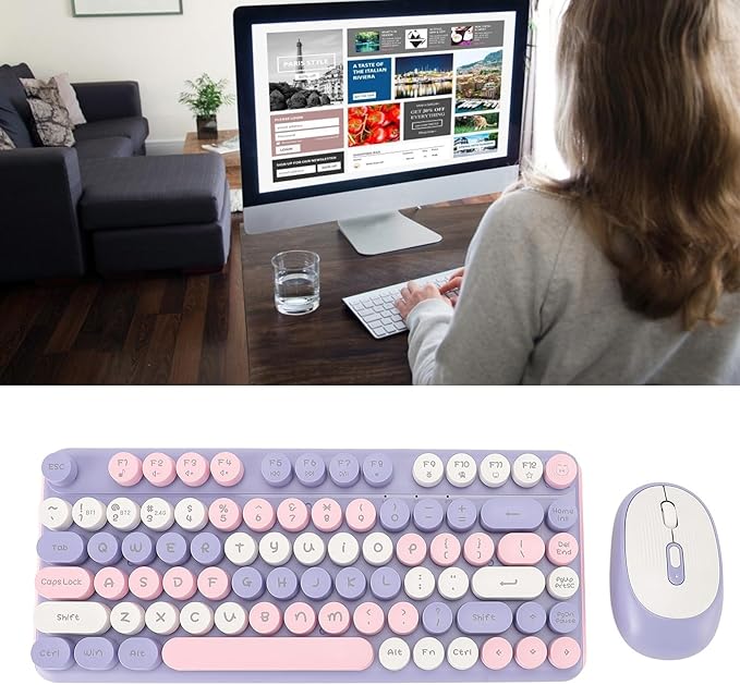 Mechanical Gaming Keyboard 2 - Modes 82 Keys Adjustable DPI Keyboard with Low Noise Mouse for Office Gaming BT / 2.4GHz (Violet)