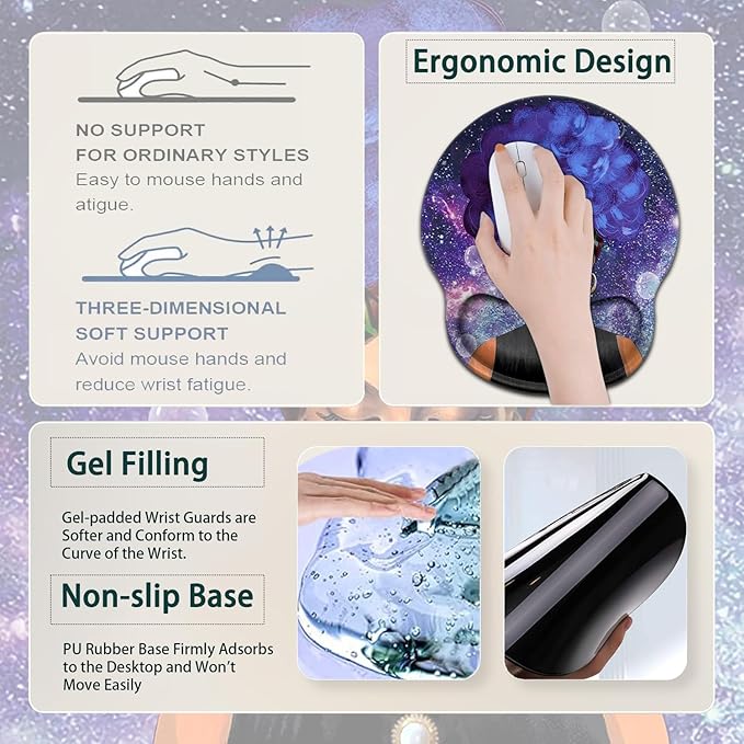 Large Mouse Pad Ergonomic Mouse Pad with Wrist Rest and Keyboard Wrist Rest 4 in 1 Set 31.5 x11.8 inch Extended Desk Pad for Home Office African Black Women Girls Starry Sky Purple Gaming Mouse Mat