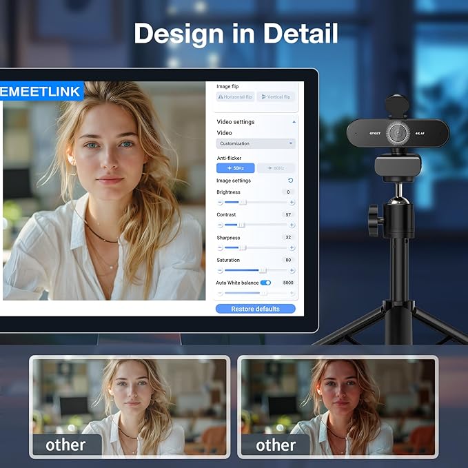 EMEET NOVA 4K Webcam with Tripod - 4K UHD PDAF Autofocus Adjustable Heights with 360° Swivel Head 2 Noise-Cancelling Mics USB Plug&ampPlay Privacy Cover Ideal for Online Meetings&ampLive Strea