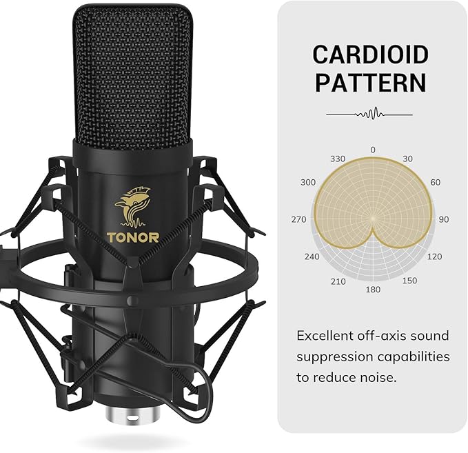 TONOR XLR Condenser Microphone Professional Cardioid Studio Mic Kit with T20 Boom Arm Shock Mount Pop Filter for Recording Podcasting Voice Over Streaming Home Studio YouTube (TC20)