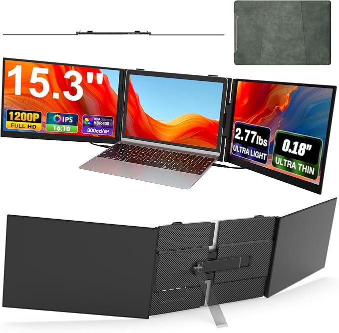 Laptop Screen Extender Ultra-Thin 15.3 FHD 1200P 16:10 Portable Monitor for Laptop Lightweight Travel Monitor Extender Plug &amp Play for 14-17.3 Laptops Compatible with Wins/Mac/Android/Chrome